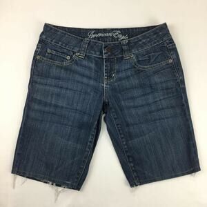 American Eagle Outfitters Womens Boyfriend Shorts Blue Whiskered Stretch Denim 4